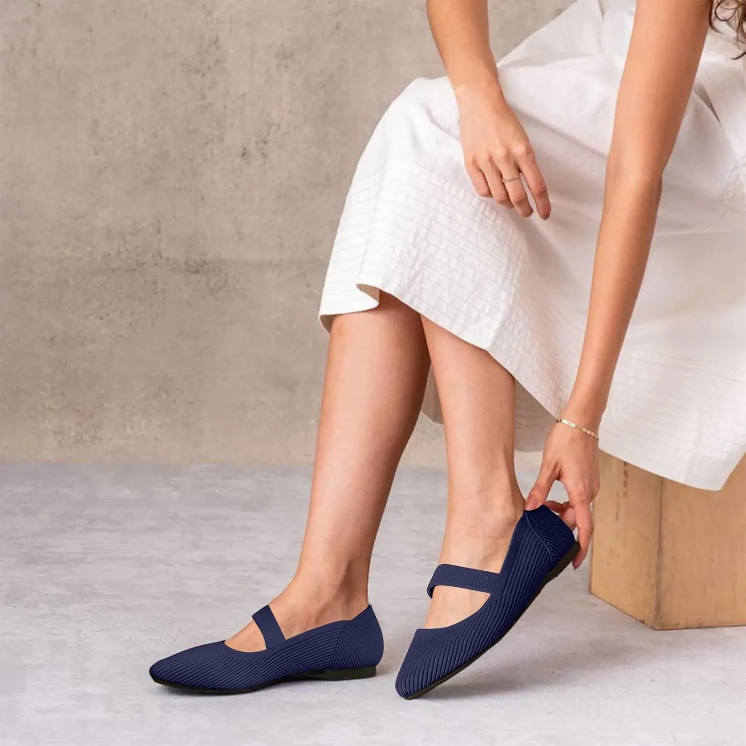 Women's Flats Shoes Pointed Toe Knit Washable Ballet Comfortable Dressy Mary Jane Flat