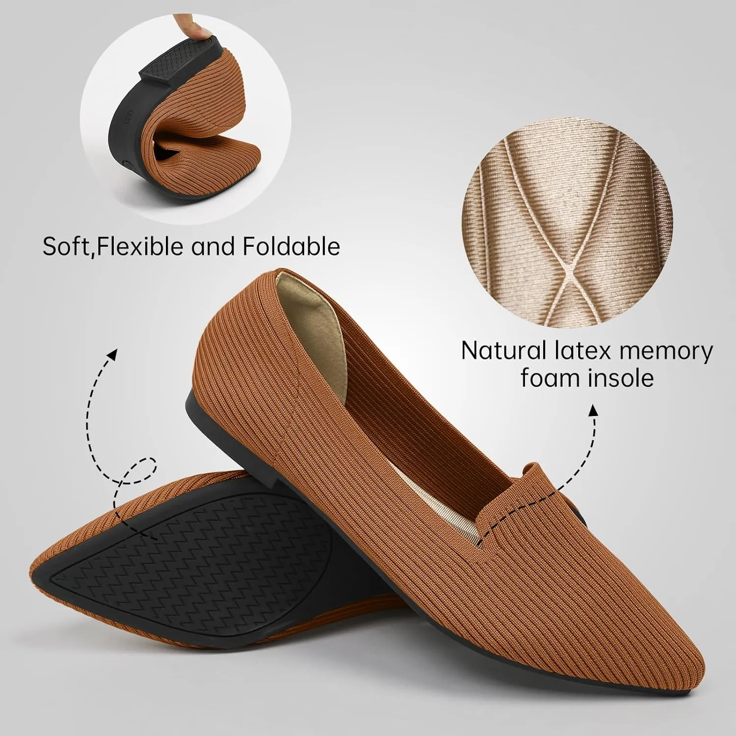 Women's Flats Shoes Pointed Toe Knit Washable Ballet Comfortable Dressy Work Flat