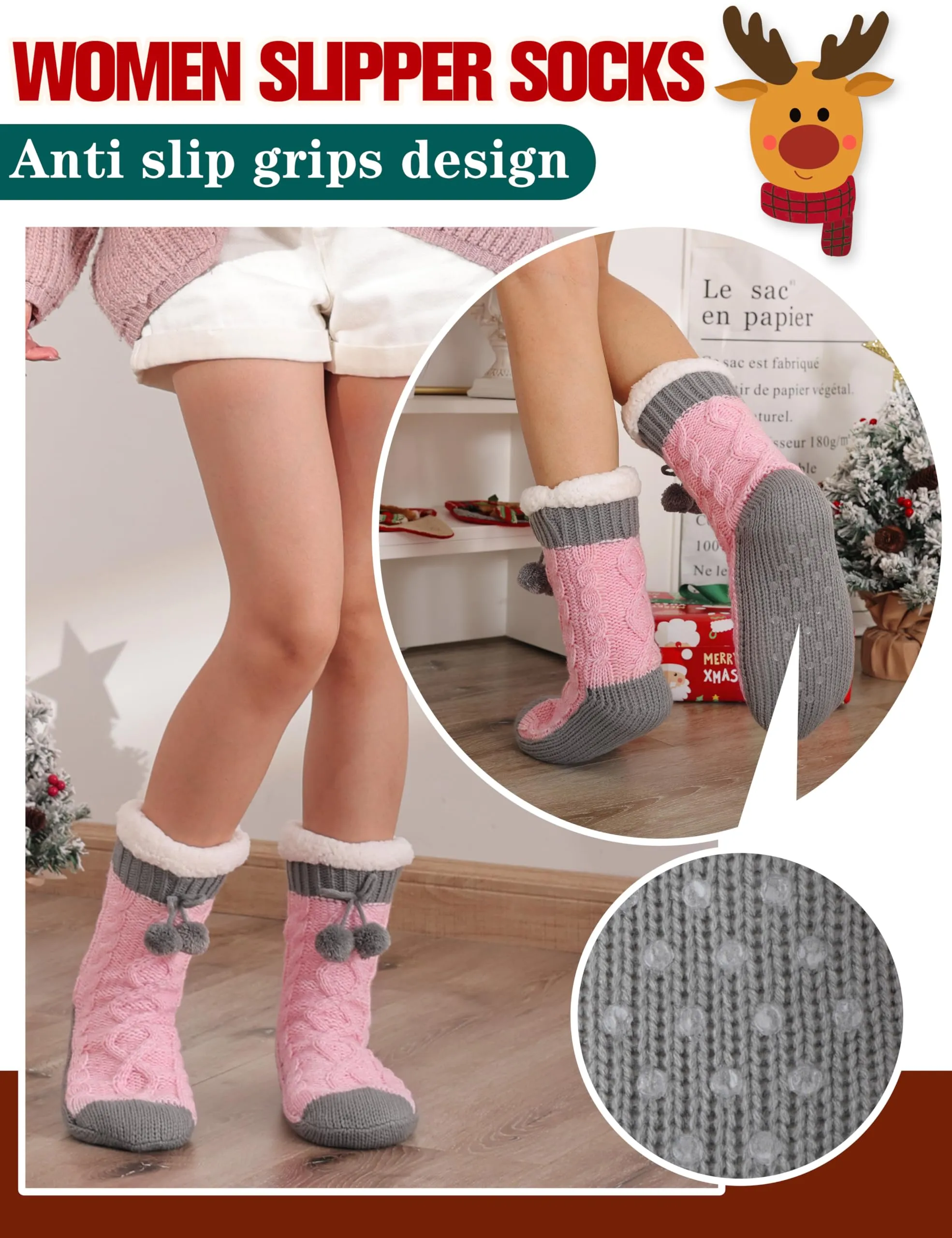 Women's Fuzzy Pink Thermal Slipper Socks