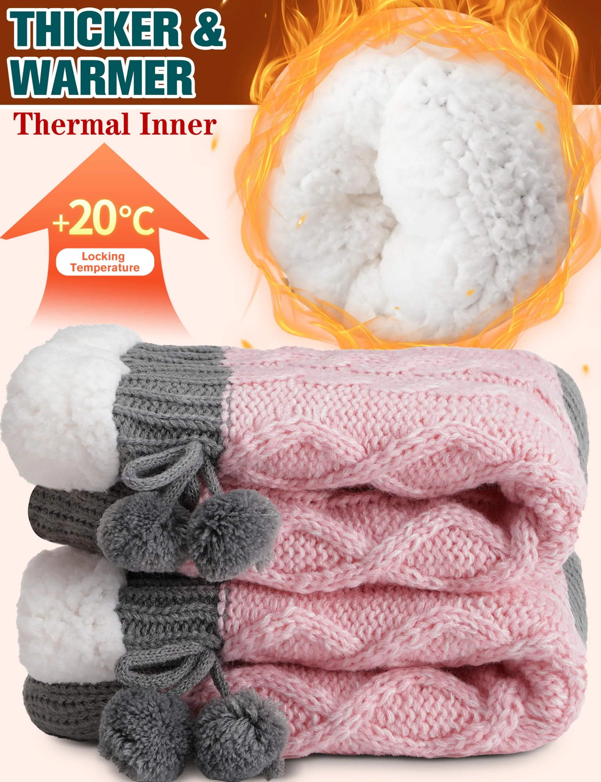 Women's Fuzzy Pink Thermal Slipper Socks