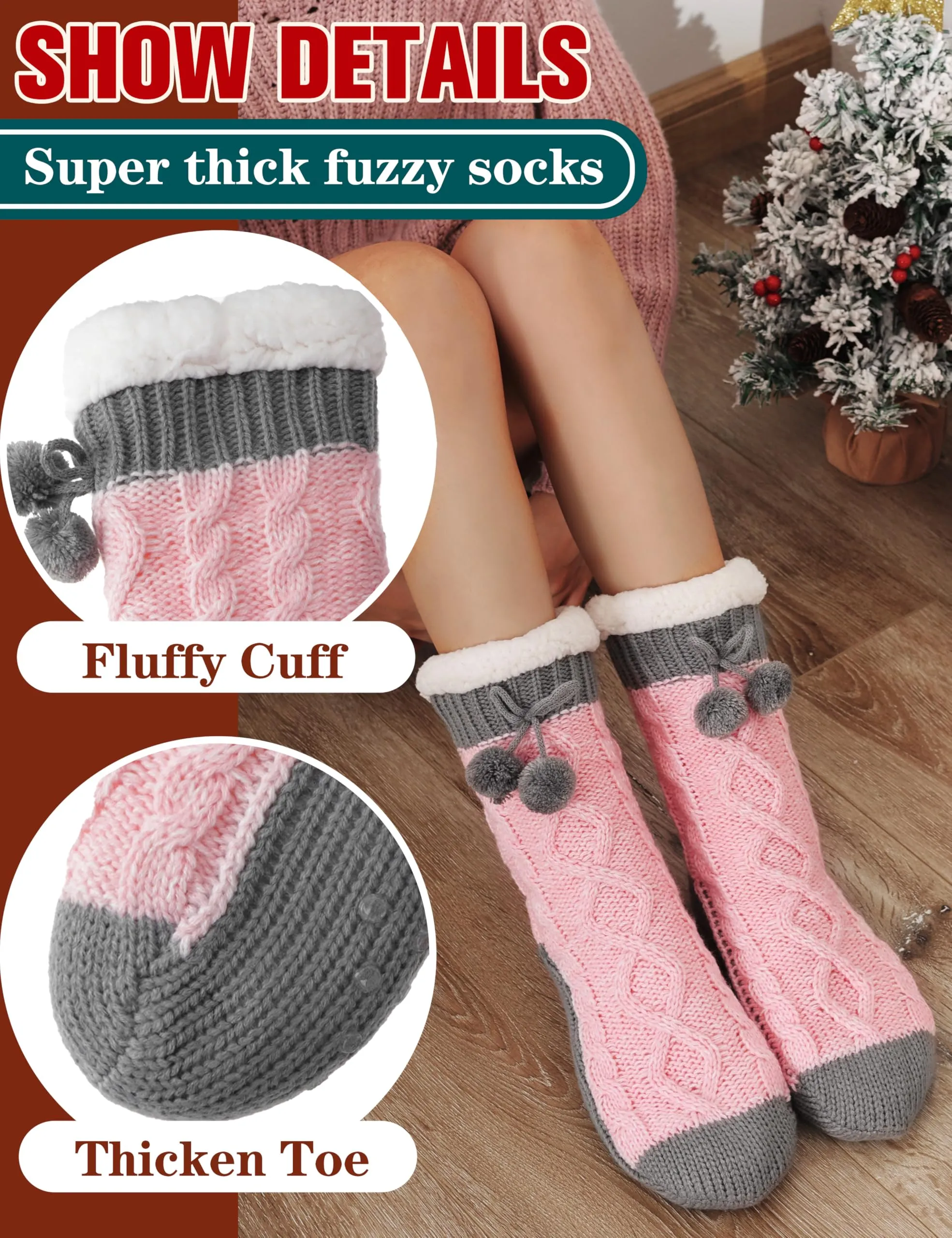 Women's Fuzzy Pink Thermal Slipper Socks