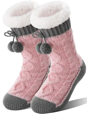 Women's Fuzzy Pink Thermal Slipper Socks
