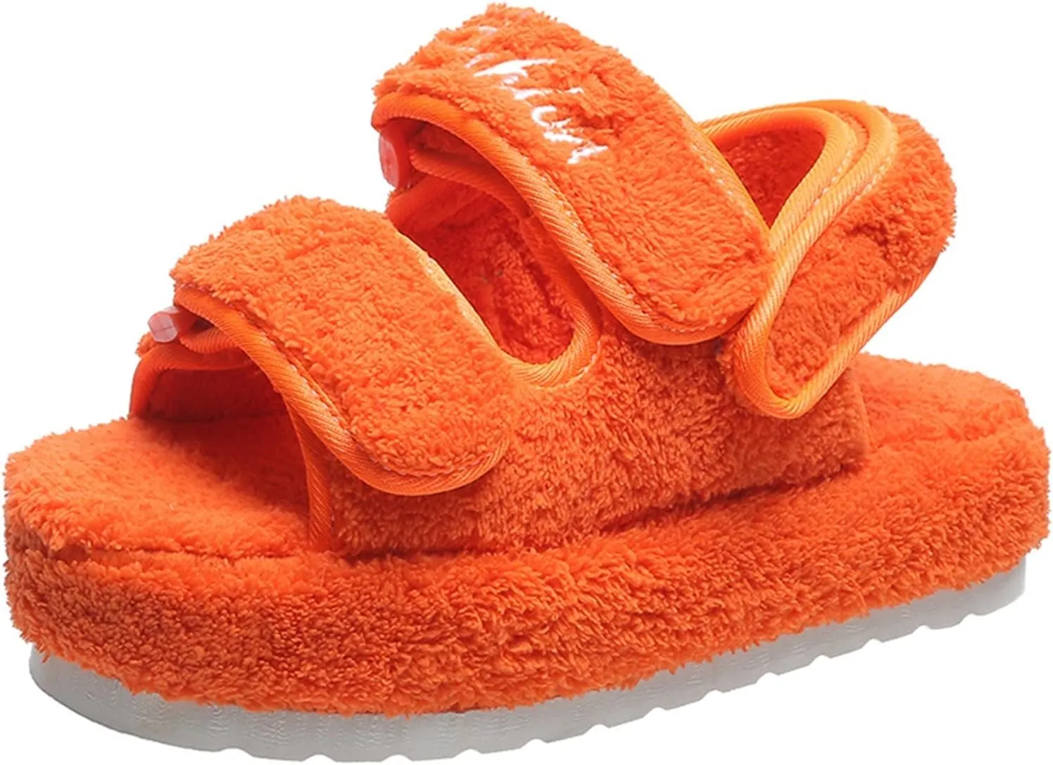 Women's Fuzzy Slides Fluffy Faux Fur Slippers Open Toe Adjustable Cork Slide Sandals with Arch Support Cozy Yoga Mat Indoor Outdoor Shoes