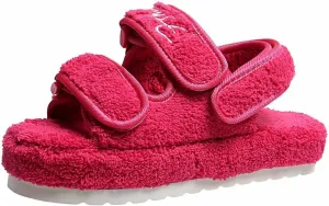 Women's Fuzzy Slides Fluffy Faux Fur Slippers Open Toe Adjustable Cork Slide Sandals with Arch Support Cozy Yoga Mat Indoor Outdoor Shoes