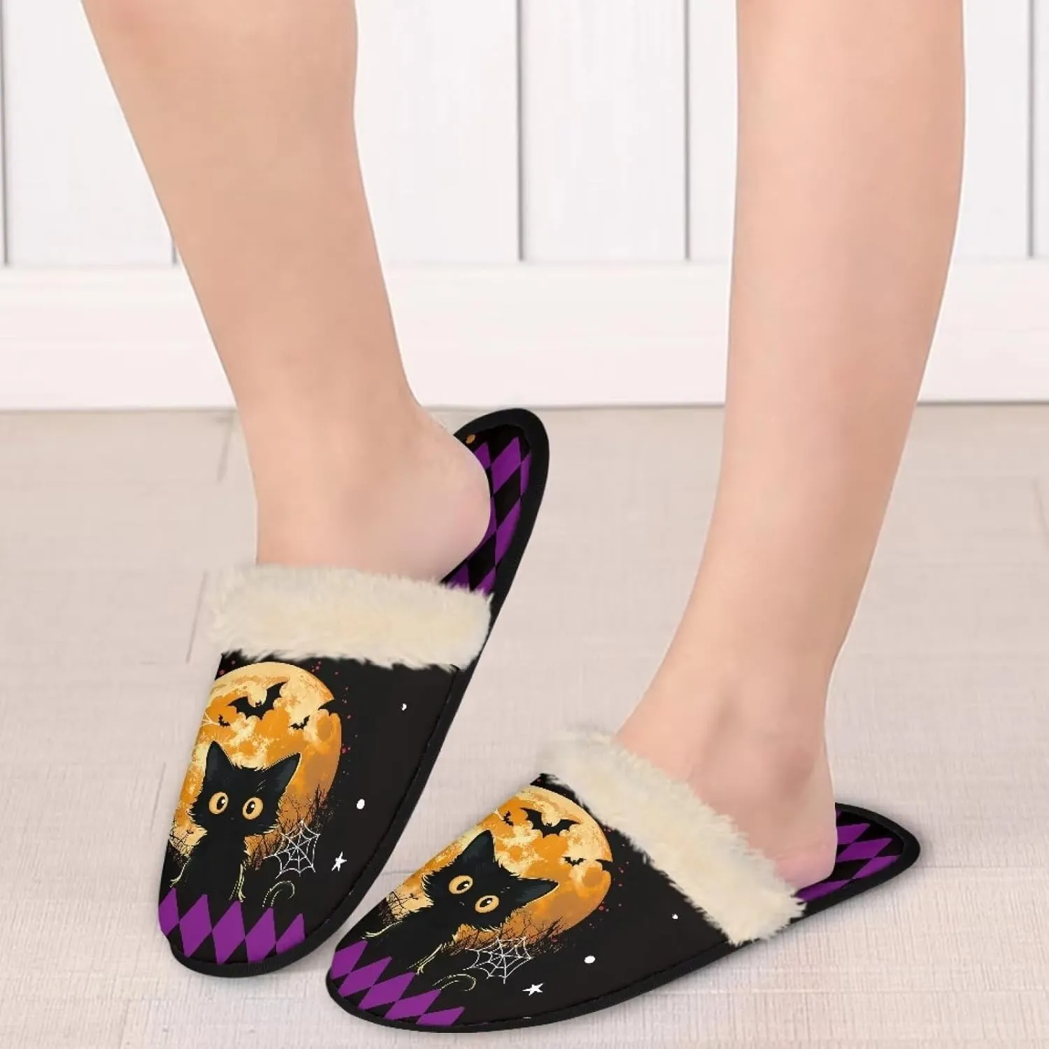 Womens Fuzzy Slippers Indoor Cozy Winter Holiday House Shoes