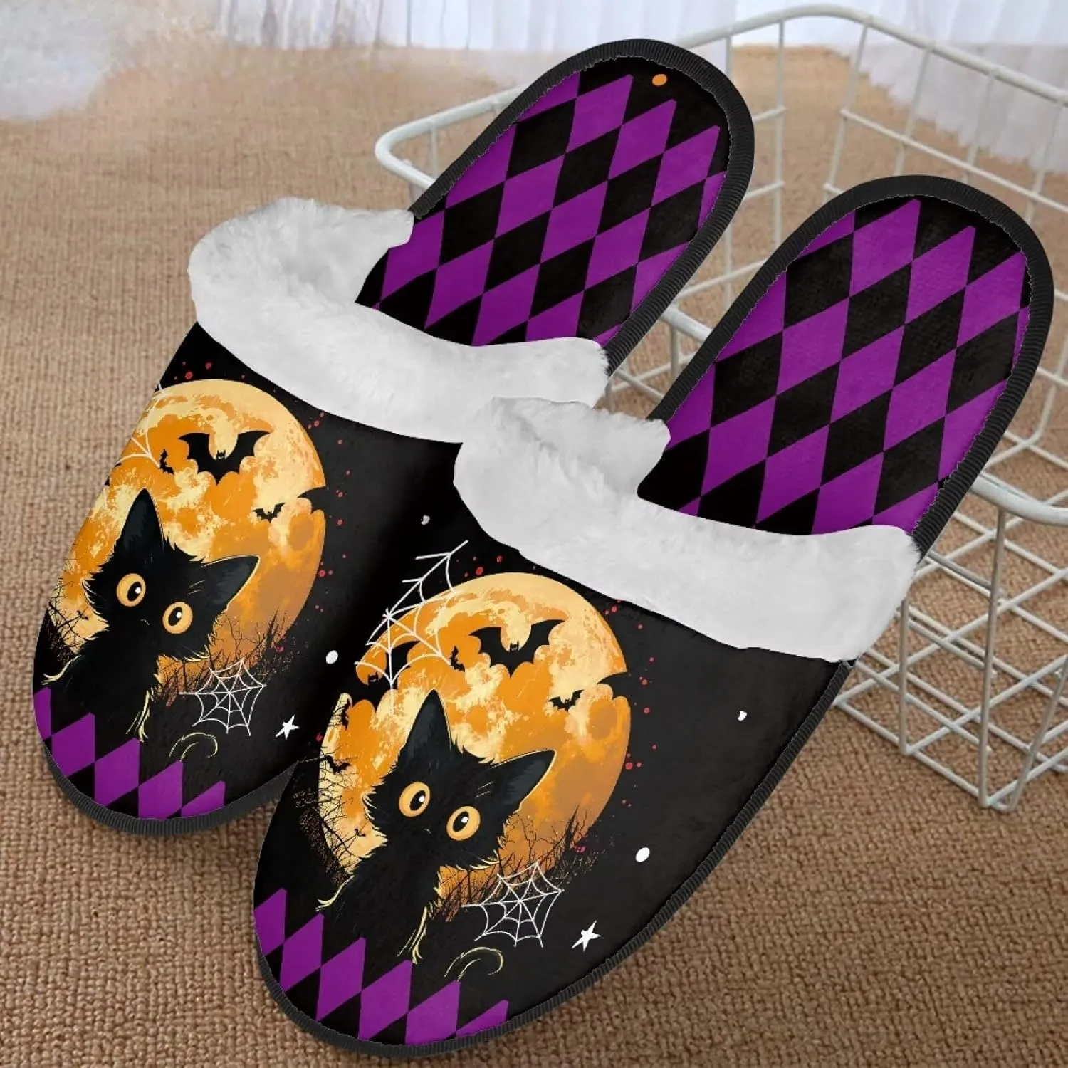 Womens Fuzzy Slippers Indoor Cozy Winter Holiday House Shoes