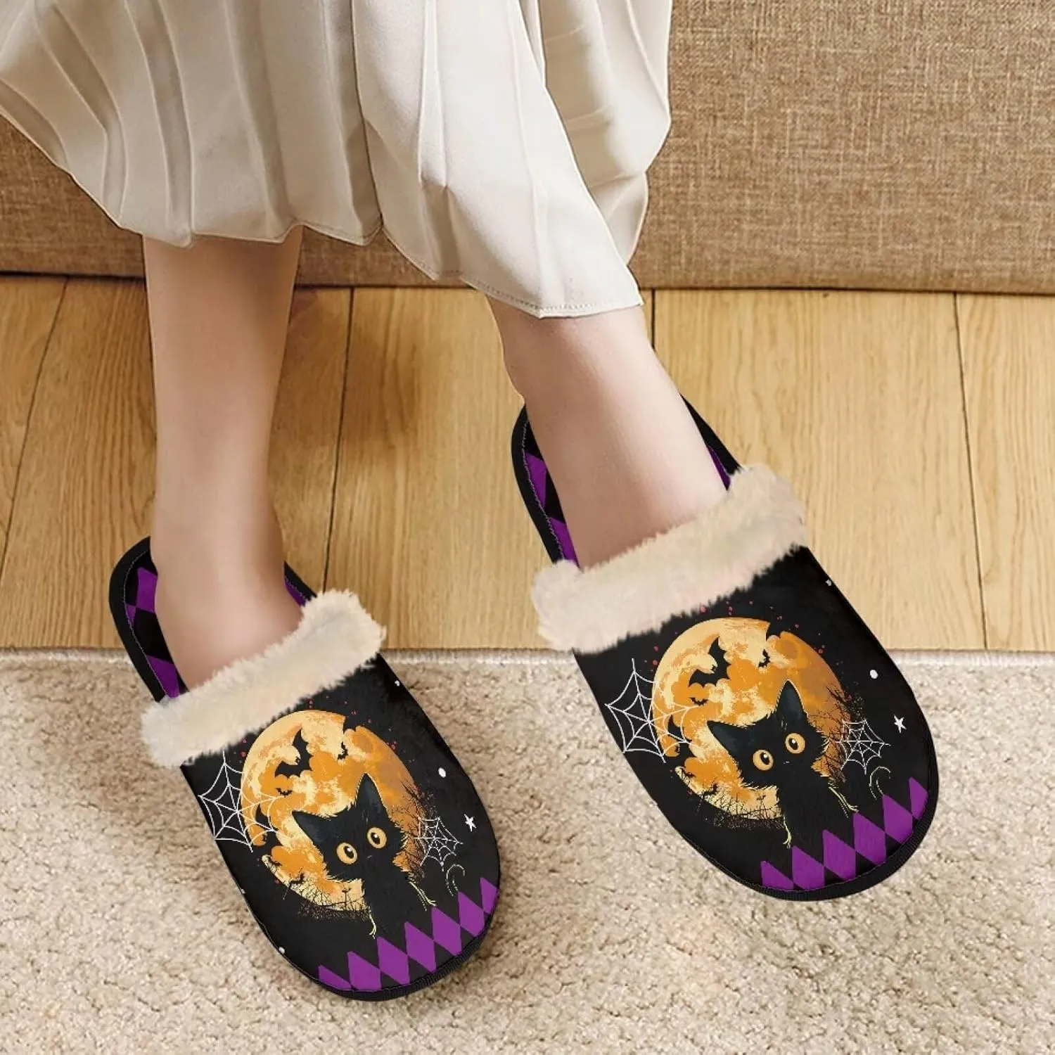 Womens Fuzzy Slippers Indoor Cozy Winter Holiday House Shoes