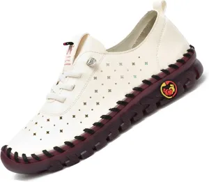 Women's Leather Soft Bottom Flat Shoes, Handmade Cowhide Loafers Breathable Non-Slip Comfort Orthopedic Walking Shoes