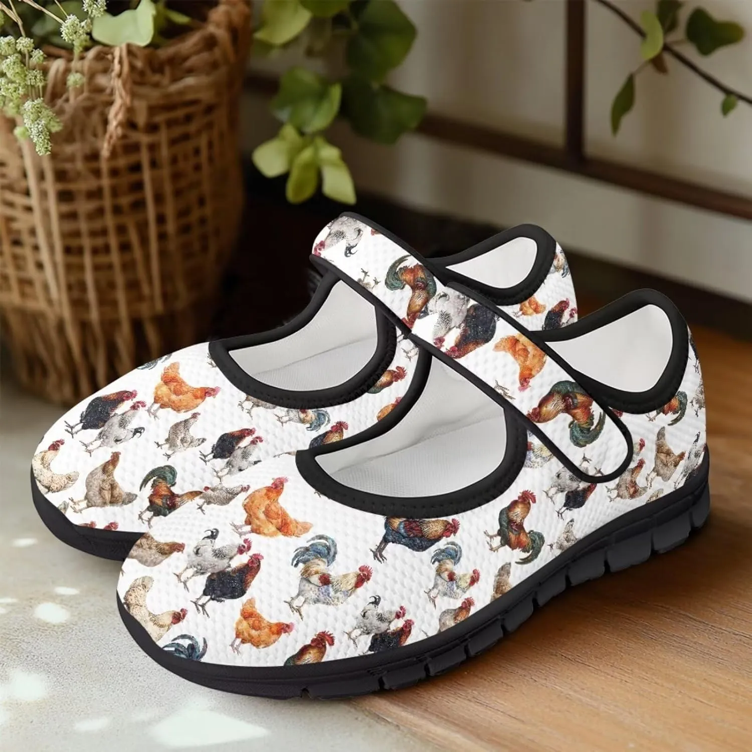 Womens Mary Jane Shoes Sneaker Animals Pattern Non Slip Lightweight Shoes with Magic Sticker for Walking