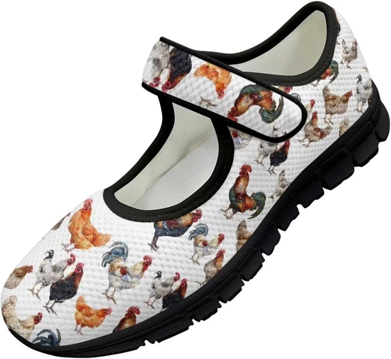 Womens Mary Jane Shoes Sneaker Animals Pattern Non Slip Lightweight Shoes with Magic Sticker for Walking