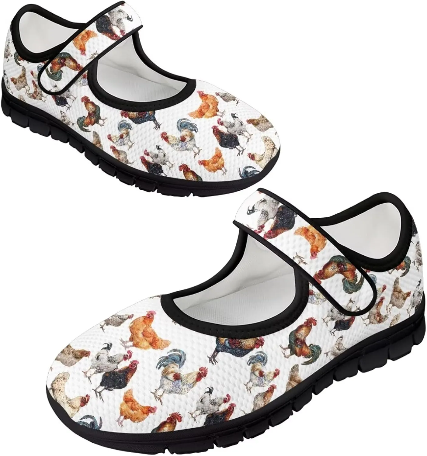 Womens Mary Jane Shoes Sneaker Animals Pattern Non Slip Lightweight Shoes with Magic Sticker for Walking
