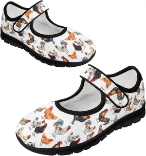 Womens Mary Jane Shoes Sneaker Animals Pattern Non Slip Lightweight Shoes with Magic Sticker for Walking