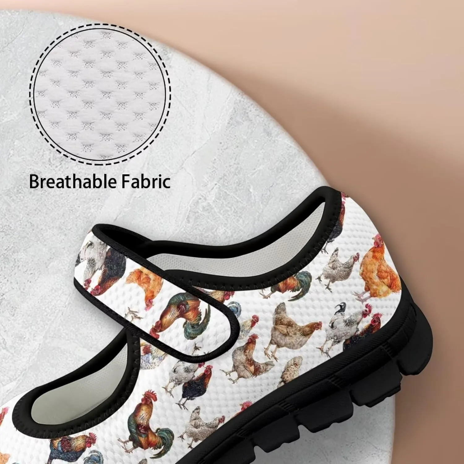 Womens Mary Jane Shoes Sneaker Animals Pattern Non Slip Lightweight Shoes with Magic Sticker for Walking