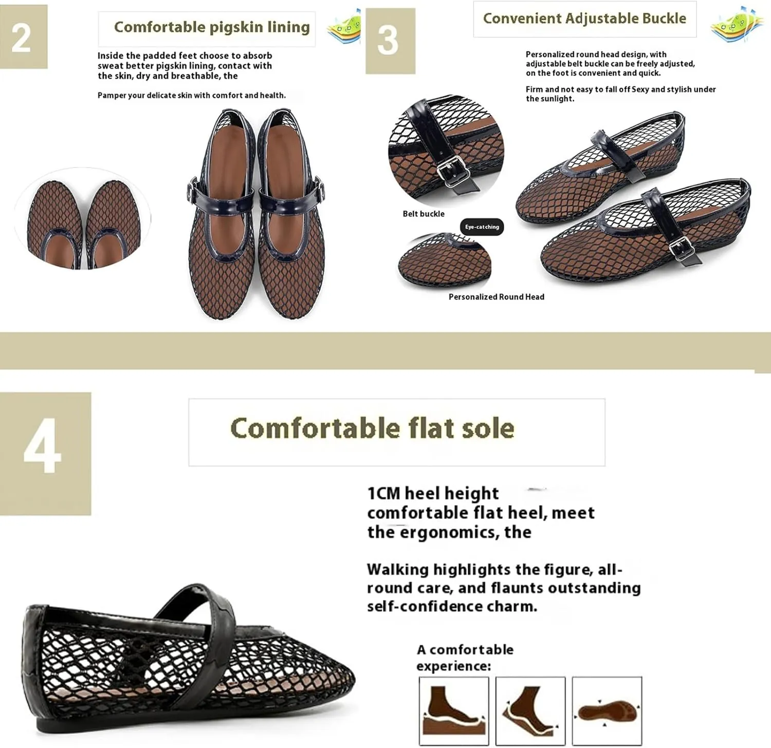 Women's Mesh Ballet Flats,Fashion Round Toe Fishnet Shoes,Mary Jane Flats Casual Comfortable Daily Dress Shoes
