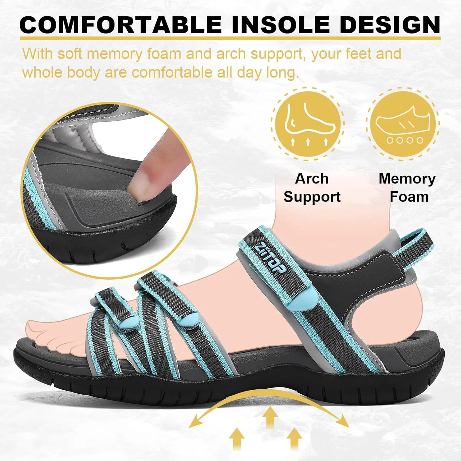 Womens Open Toe Hiking Sandal Women Slip On Sport Walking Sandal Straps with Arch Support Beach Vacation Casual Camping