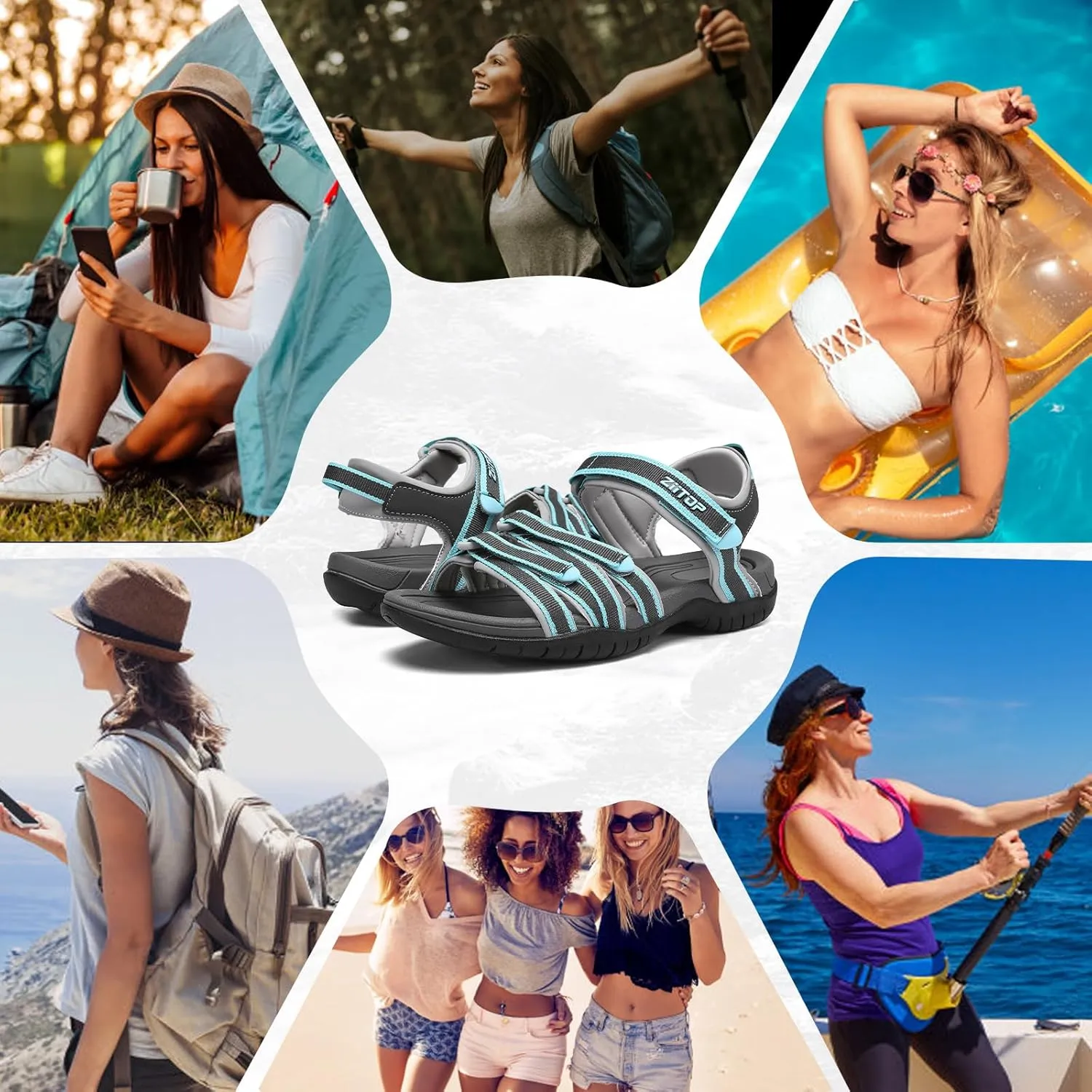 Womens Open Toe Hiking Sandal Women Slip On Sport Walking Sandal Straps with Arch Support Beach Vacation Casual Camping