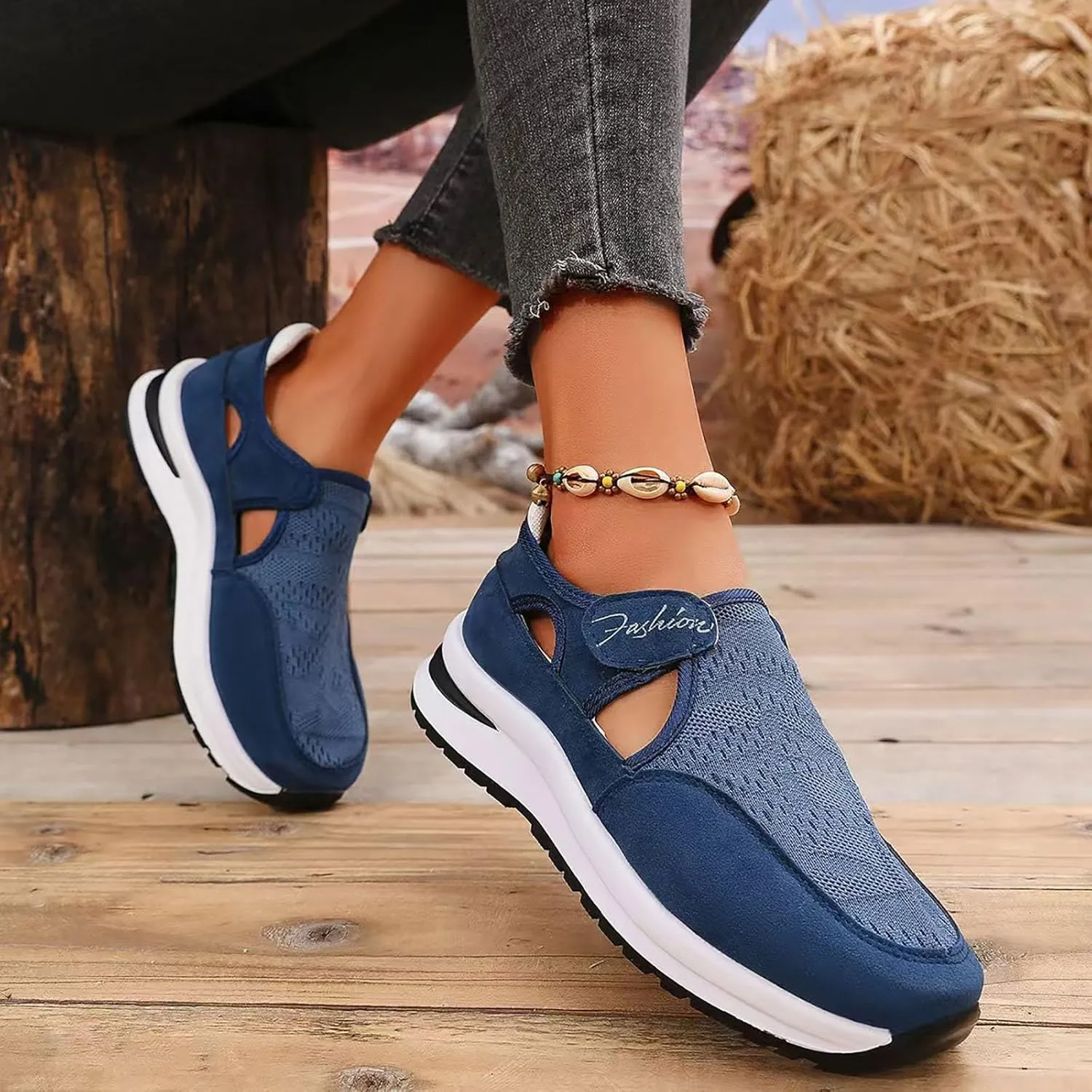 Women's Orthopedic Shoes, Casual Breathable Mesh Flat Sneakers, Low Cut Slip On Casual Summer Fashion Platform Walking Shoes