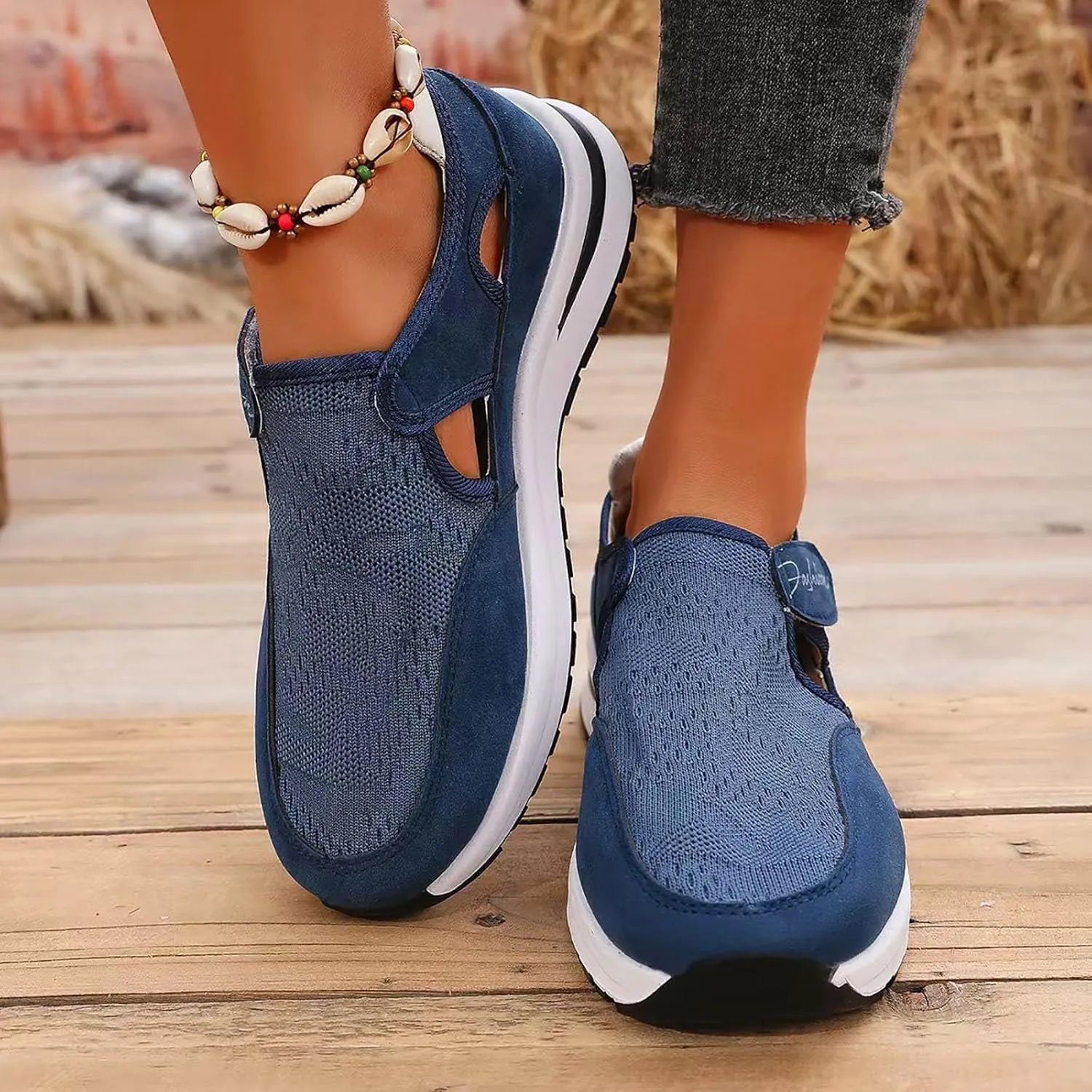 Women's Orthopedic Shoes, Casual Breathable Mesh Flat Sneakers, Low Cut Slip On Casual Summer Fashion Platform Walking Shoes