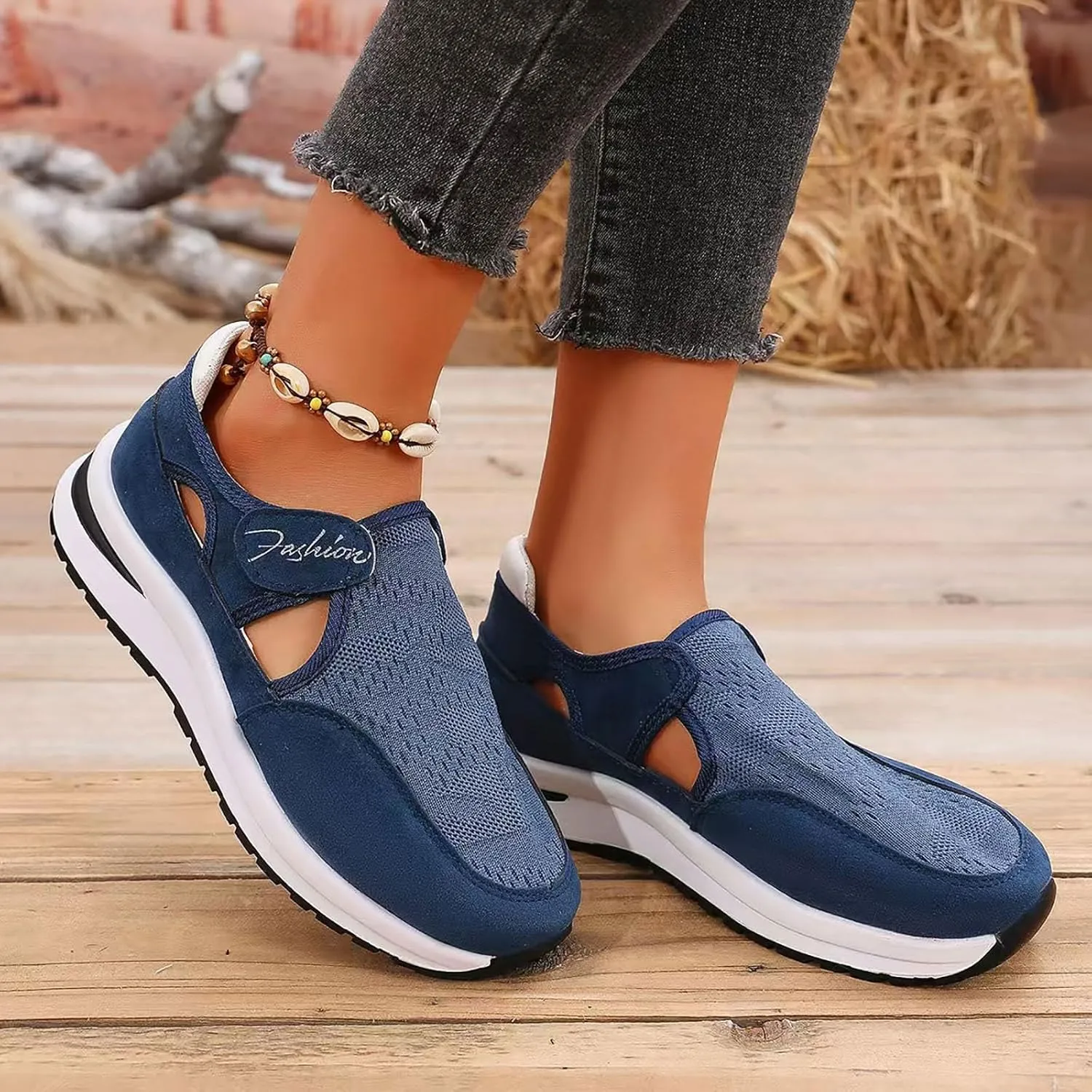 Women's Orthopedic Shoes, Casual Breathable Mesh Flat Sneakers, Low Cut Slip On Casual Summer Fashion Platform Walking Shoes