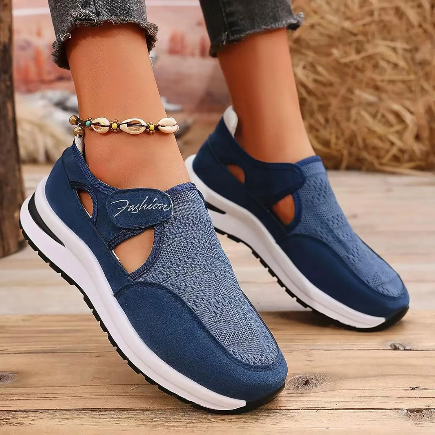 Women's Orthopedic Shoes, Casual Breathable Mesh Flat Sneakers, Low Cut Slip On Casual Summer Fashion Platform Walking Shoes