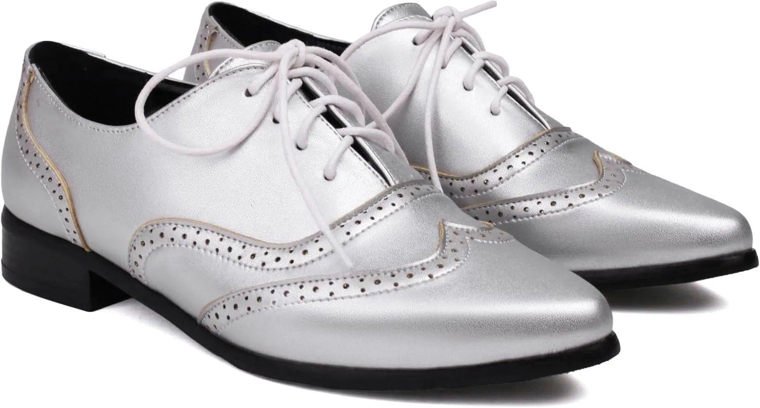 Women's Pointed Toe Oxford Flats Lace Up Brogue Comfort Wingtip Shoes Vintage Dress Low Heel Closed Toe Pumps