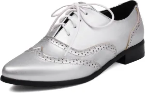 Women's Pointed Toe Oxford Flats Lace Up Brogue Comfort Wingtip Shoes Vintage Dress Low Heel Closed Toe Pumps