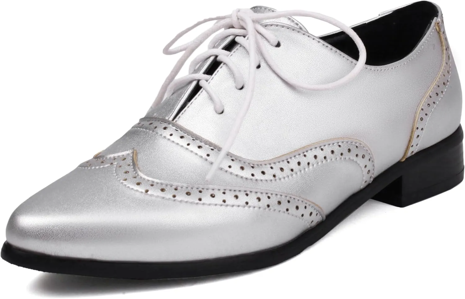 Women's Pointed Toe Oxford Flats Lace Up Brogue Comfort Wingtip Shoes Vintage Dress Low Heel Closed Toe Pumps