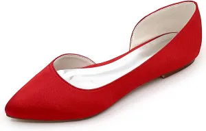 Women's Pointy Toe Satin Flat Shoes Comfortable Closed Toe Work,Slip On Ballet Flat Comfortable Dress Shoes Walking