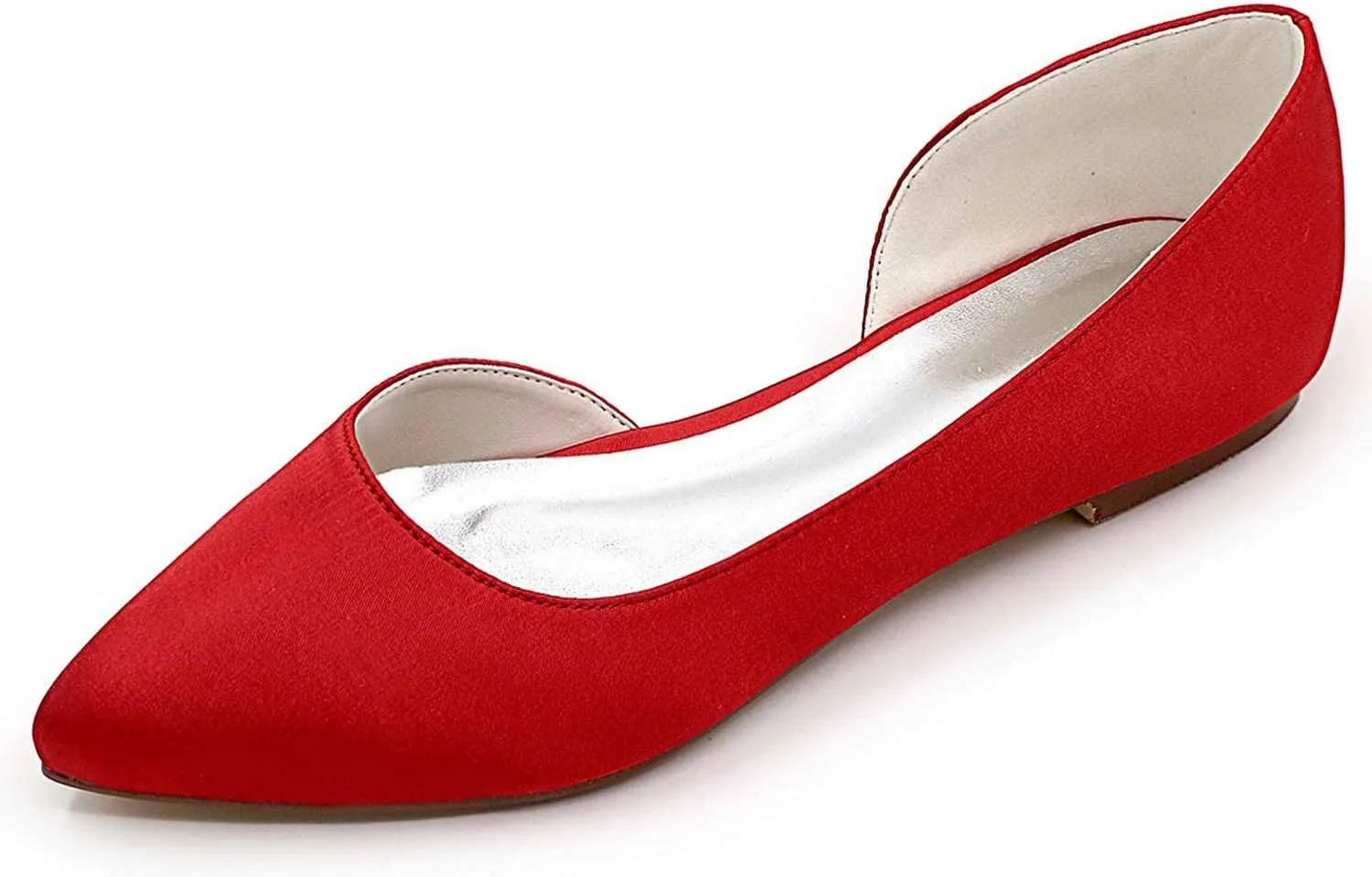 Women's Pointy Toe Satin Flat Shoes Comfortable Closed Toe Work,Slip On Ballet Flat Comfortable Dress Shoes Walking