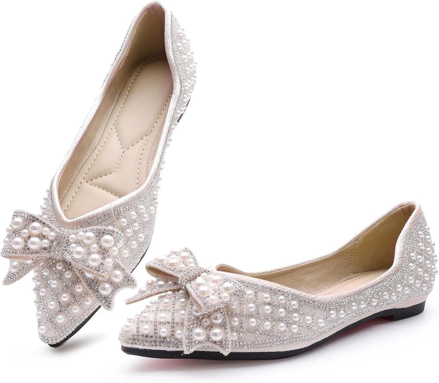 Women's Rhinestone Flats Pointed Toe Low Heel Wedding Shoes Comfortable Women Dress Shoes ﻿