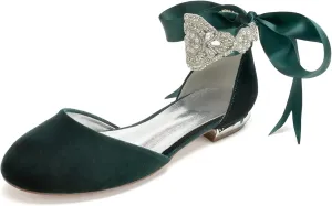 Women's Round Toe Flannel Wedding Flats for Bride Comfortable Wedding Shoes Low Heels Bridal Flats Evening Prom Party Dress Shoes Pumps