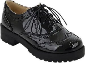 Women's Round Toe Lace up Oxford Shoes Soft Low Heel Loafers with Perforated Wings Brogue Women's Bottom Shoes