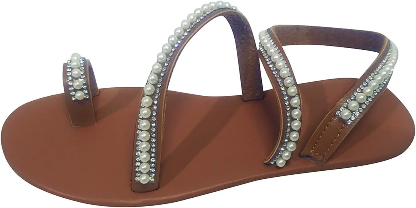 Womens Sandals, Women's Sandals Lace Floral, Bohemian White Sandals Flat Clip Toe Roman Sandals Outdoor Beach Comfortable Wedding Shoes