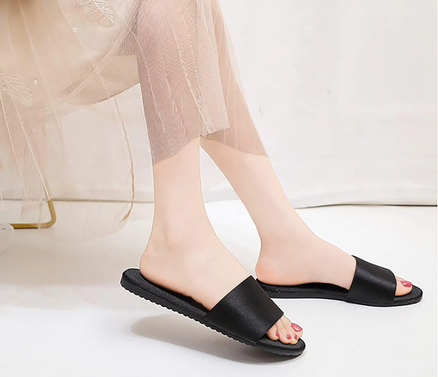 Women's satin slippers summer indoor breathable flat bottom comfortable sandals slippers