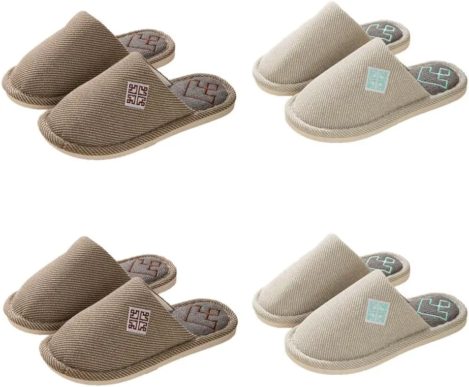 Womens Slipper Home Slippers Men,4 Pairs House Slippers, Non Slip House Shoes Slippers for Guest Washable Guest Slippers Bedroom Slippers Indoor Slippers Travel Slippers