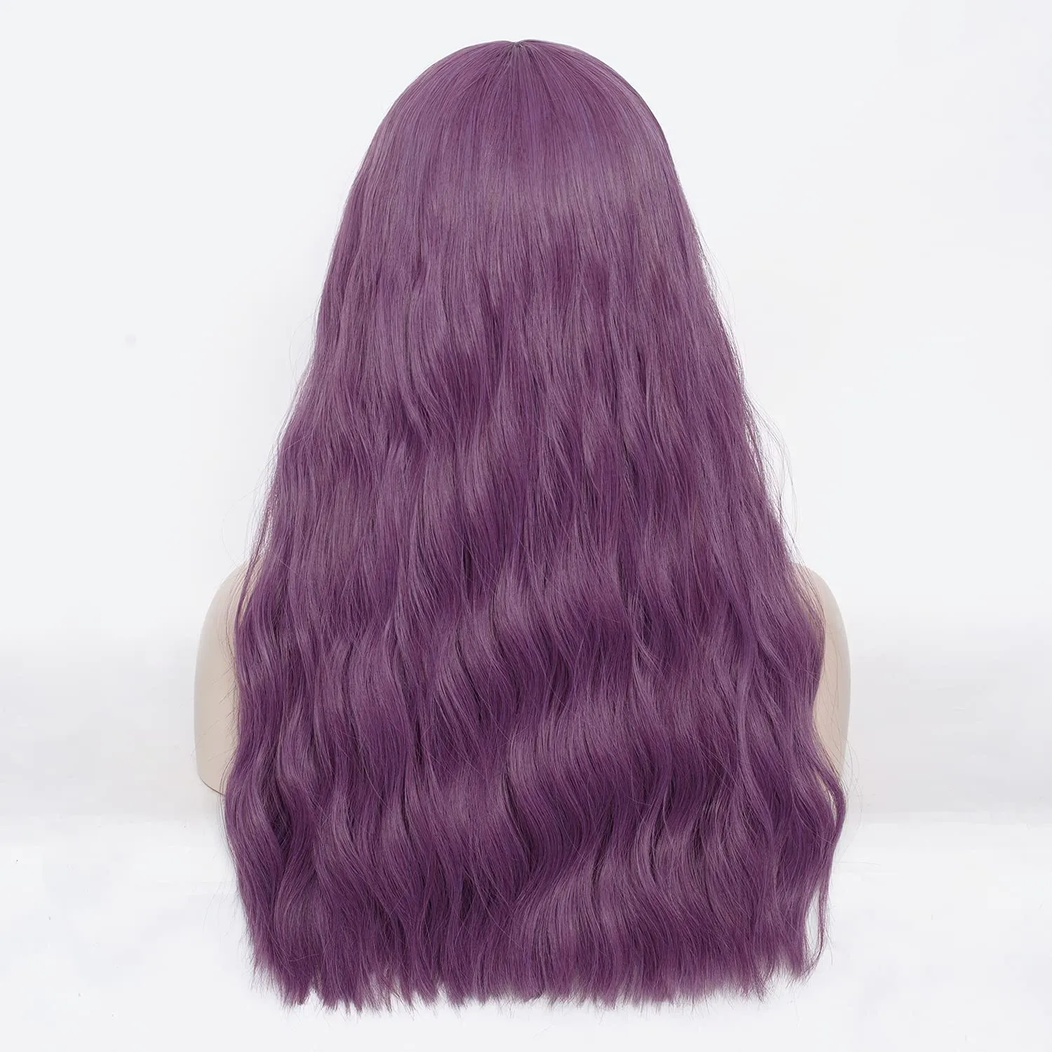 Women's Taro Purple Wig 22''Long Curly Wavy Wig Shoulder Length Flat Bangs Wig For Women Girl Cosplay Party Halloween Wig Cap Included (22''Taro Purple)