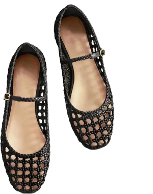Woven Mesh Ballet Flats for Women with Metal Buckle Strap Ballerina Flat Shoes Comfortable Round Toe Mary Jane Flat.