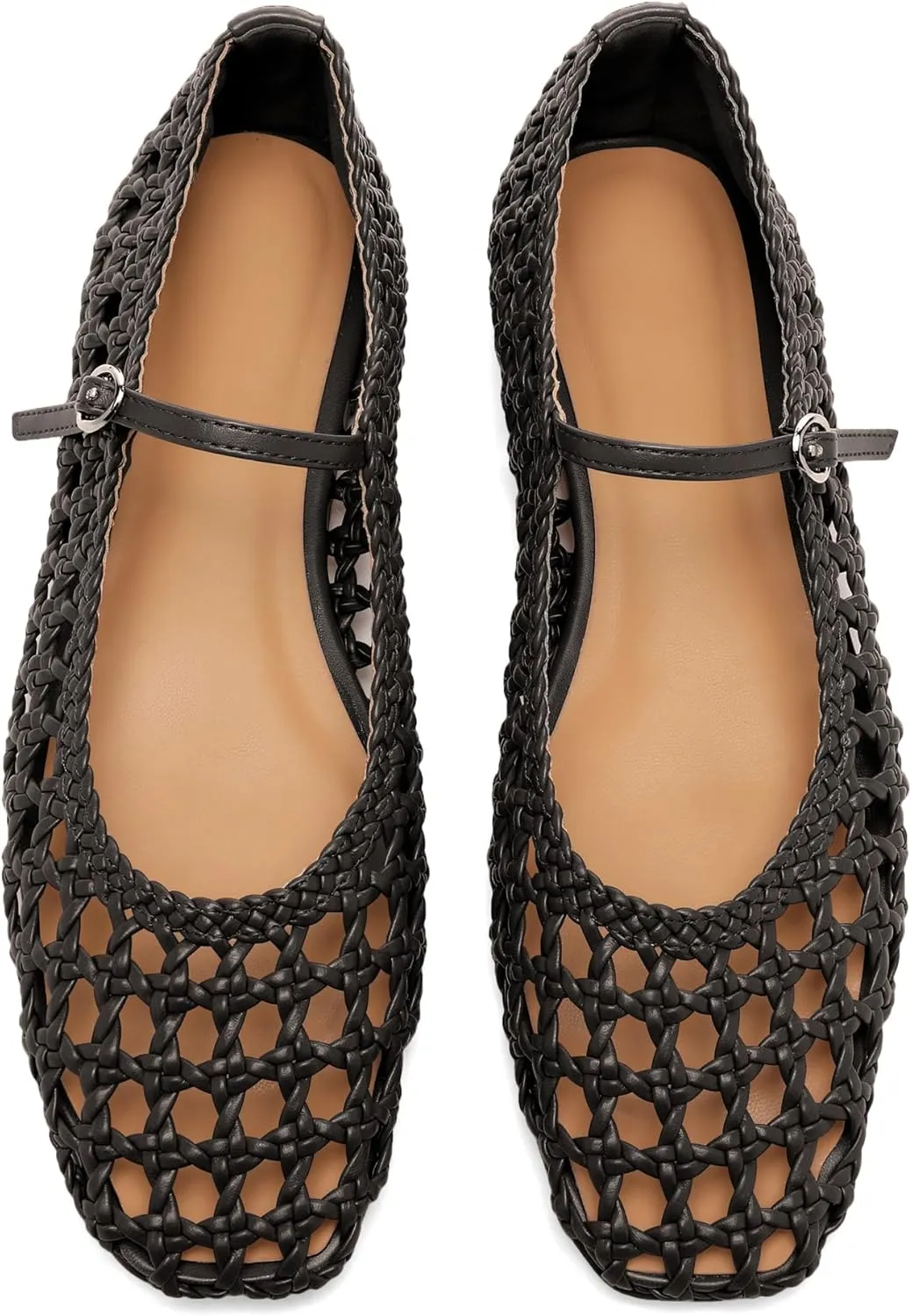 Woven Mesh Ballet Flats for Women with Metal Buckle Strap Ballerina Flat Shoes Comfortable Round Toe Mary Jane Flat.