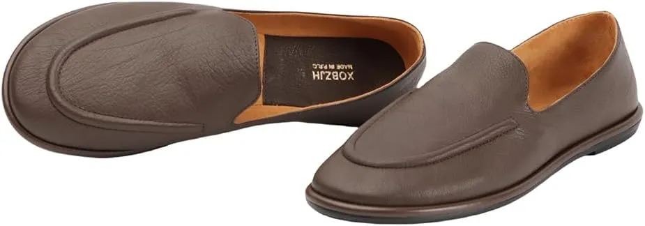 XOBZJH Leather Penny Loafers for Womens Dress Shoes 2024 with Casual Slip on Walk Moccasin Round Toe Designer Flat Comfortable Office Shoes