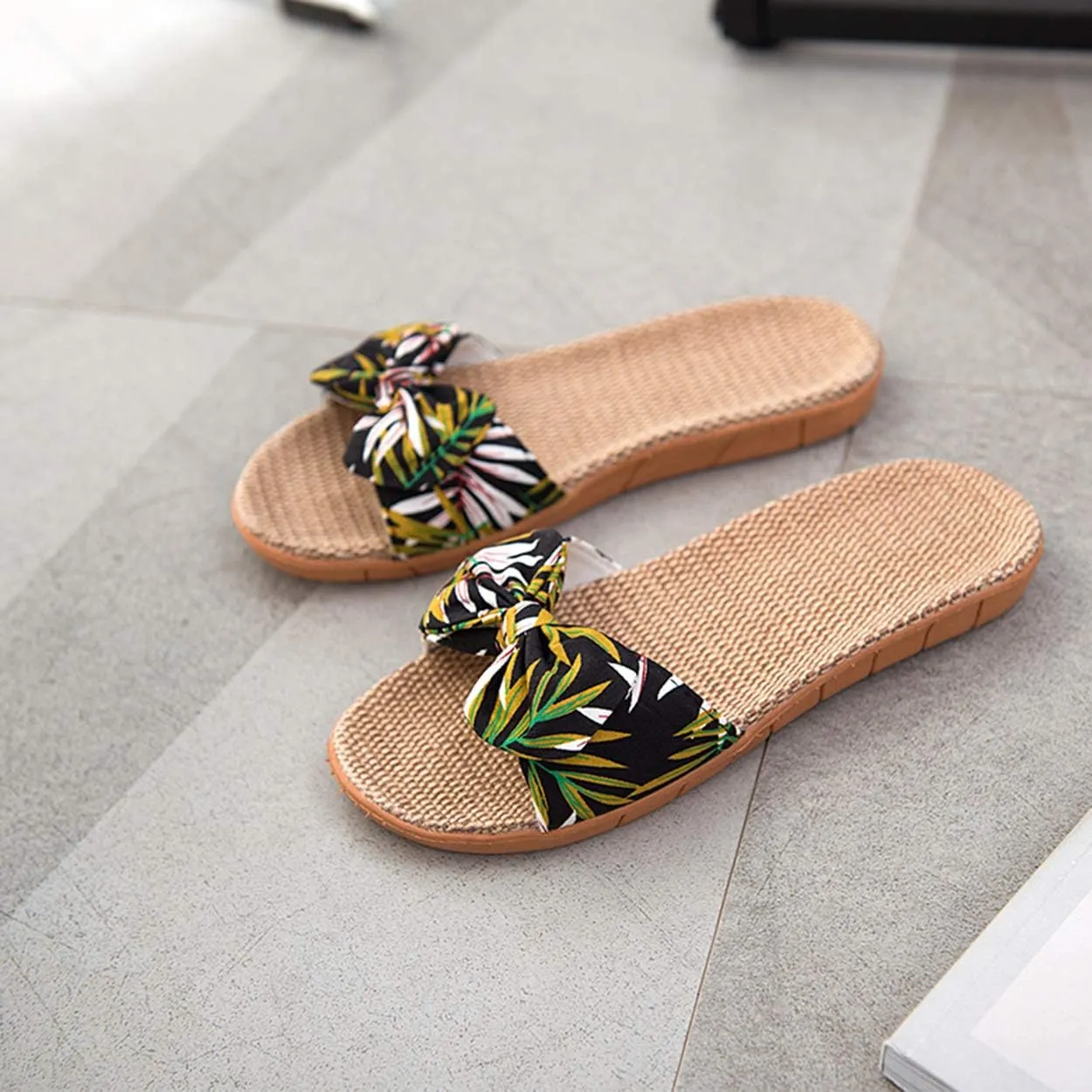 xsby Womens Cozy Indoor Cotton Flax Home Slippers Non-Slip Casual Sandals