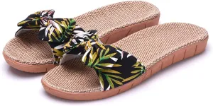 xsby Womens Cozy Indoor Cotton Flax Home Slippers Non-Slip Casual Sandals