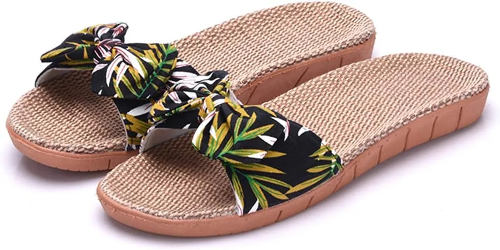 xsby Womens Cozy Indoor Cotton Flax Home Slippers Non-Slip Casual Sandals