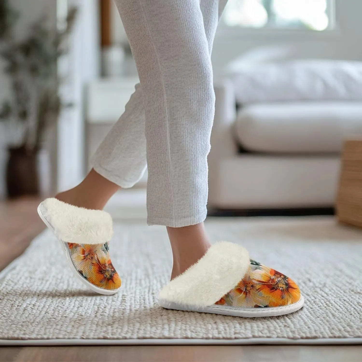 YEXIATODO Fuzzy Slippers Women Men Indoor and Outdoor House Shoes Memory Foam Slippers with Fur Edges