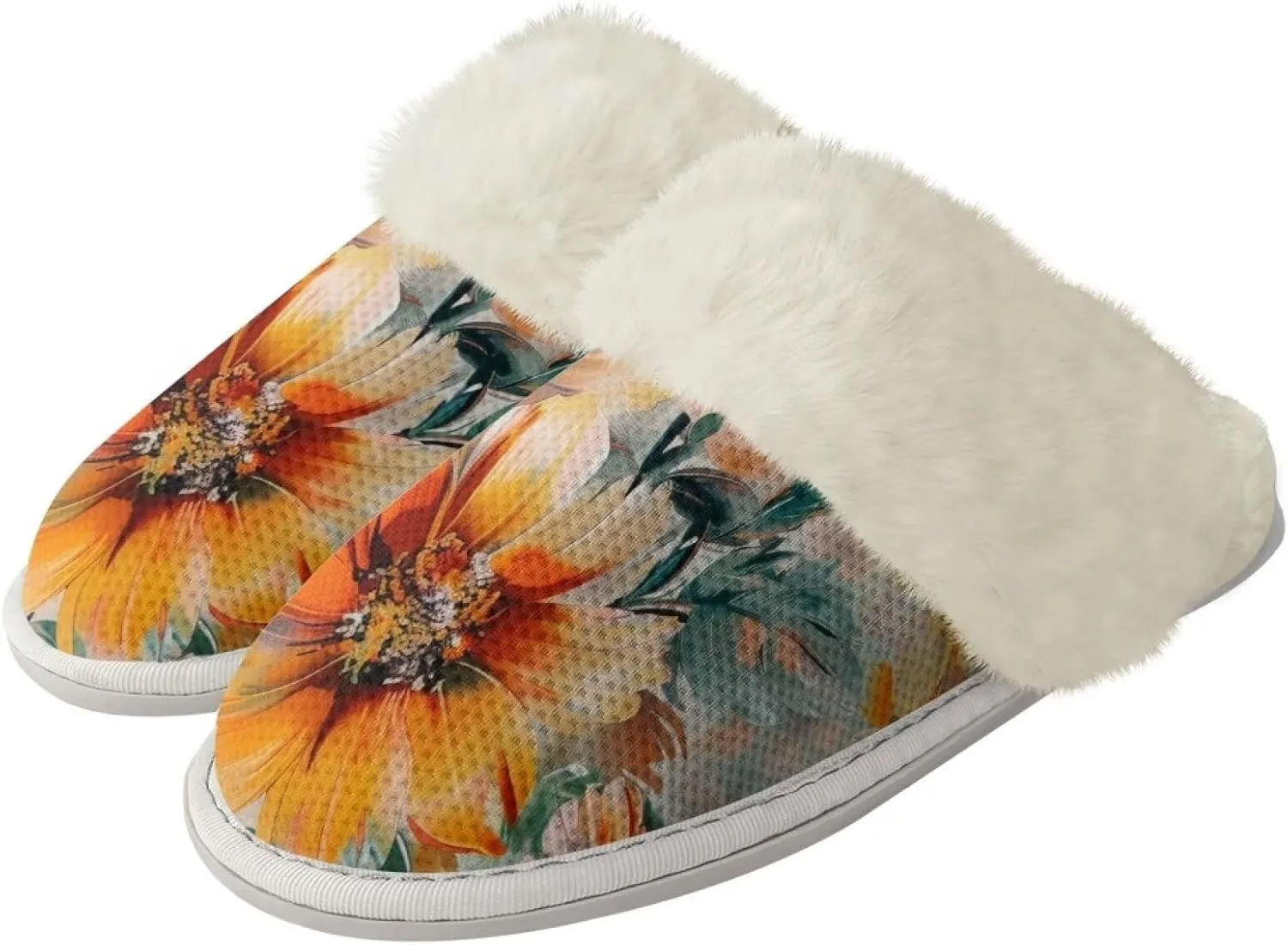 YEXIATODO Fuzzy Slippers Women Men Indoor and Outdoor House Shoes Memory Foam Slippers with Fur Edges