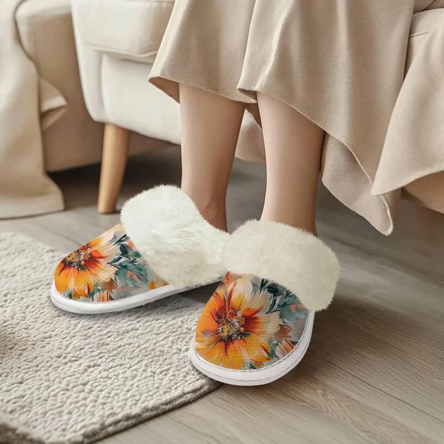 YEXIATODO Fuzzy Slippers Women Men Indoor and Outdoor House Shoes Memory Foam Slippers with Fur Edges