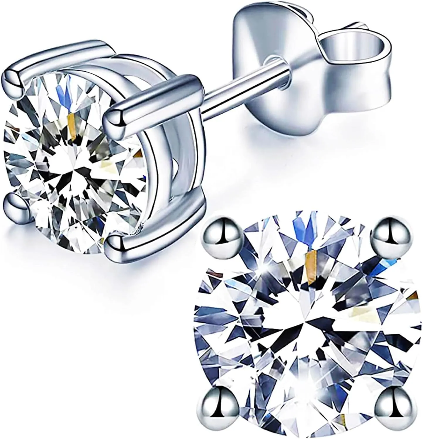 YODEWA 1/2/3ct Moissanite Stud Earrings for Women 925 Sterling Silver Hypoallergenic Flat Back 1 Pair DEF Color Lab Created Brilliant Round Moissanite Earrings