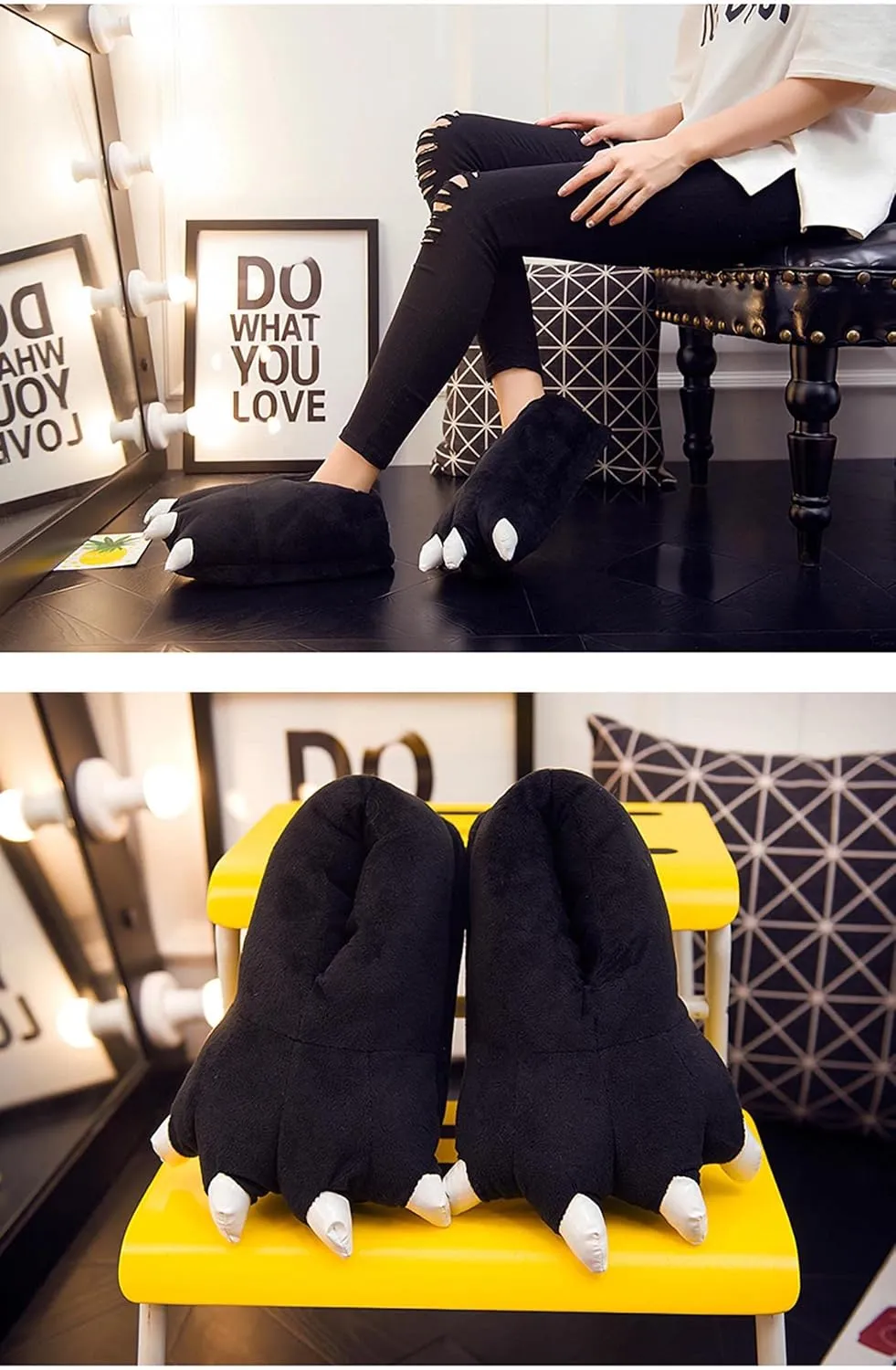 YUNZLAN Unisex Animal Paw Slipper for Men, Women, Boys, Girls, Winter Plush Home Slippers with Non-Slip Sole, Cosplay