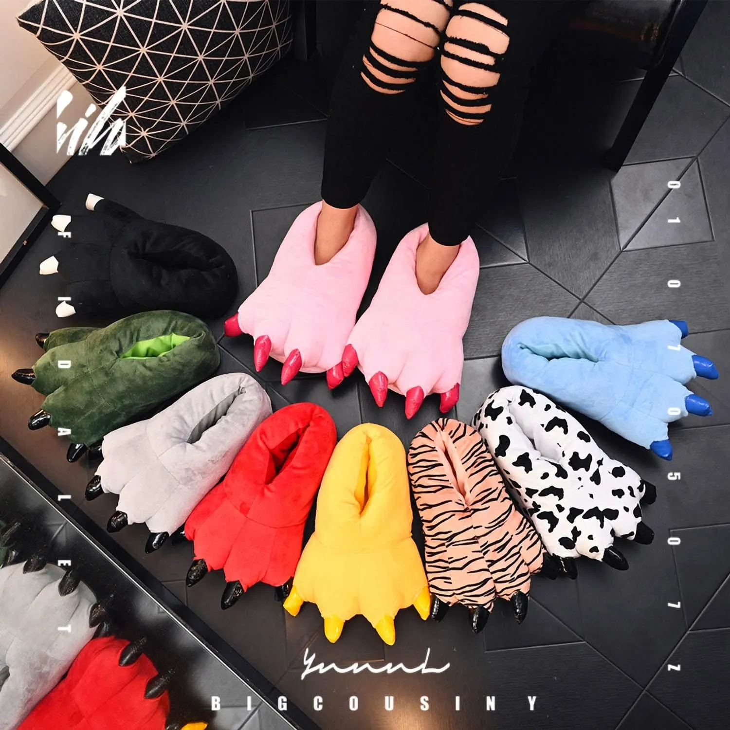YUNZLAN Unisex Animal Paw Slipper for Men, Women, Boys, Girls, Winter Plush Home Slippers with Non-Slip Sole, Cosplay