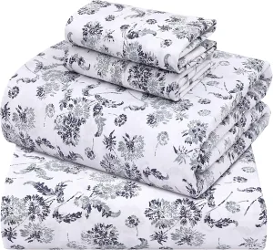 ZOYER 100% Cotton Sheets - Cooling & Crisp Queen Size Percale Sheets, 16" Deep Pockets Bed Set, Lightweight & Breathable, Durable, 4 Pieces, Frozen Garden