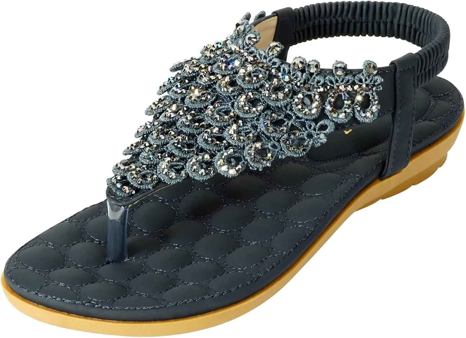 ZriEy Women's Open Toe Flat Sandals Dress Summer Sandals Non Slip Beach Sandal Shoes Elastic Ankle Strap Cute Comfortable Bohemia Flat Heel for Women
